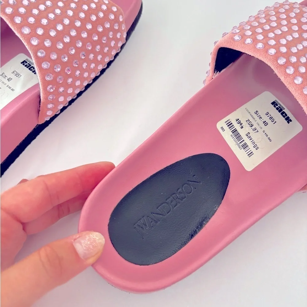 NEW JW ANDERSON Pink Suede Crystal Italian Leather Sandal Slides Size 9